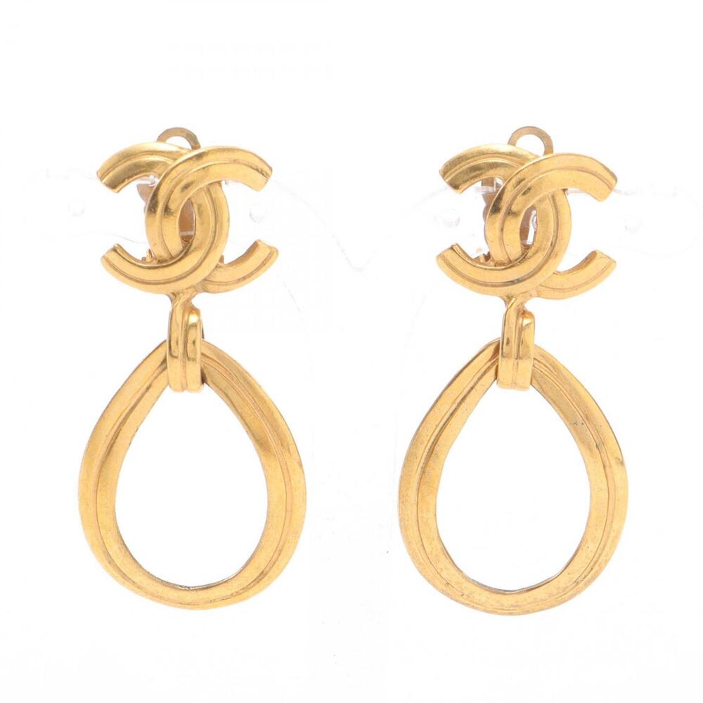 CHANEL Authentic Gold Logo Earrings